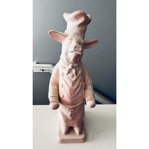 fleur de lis Vintage French Country Chef Pig Sign Holder Sculpture 15”
